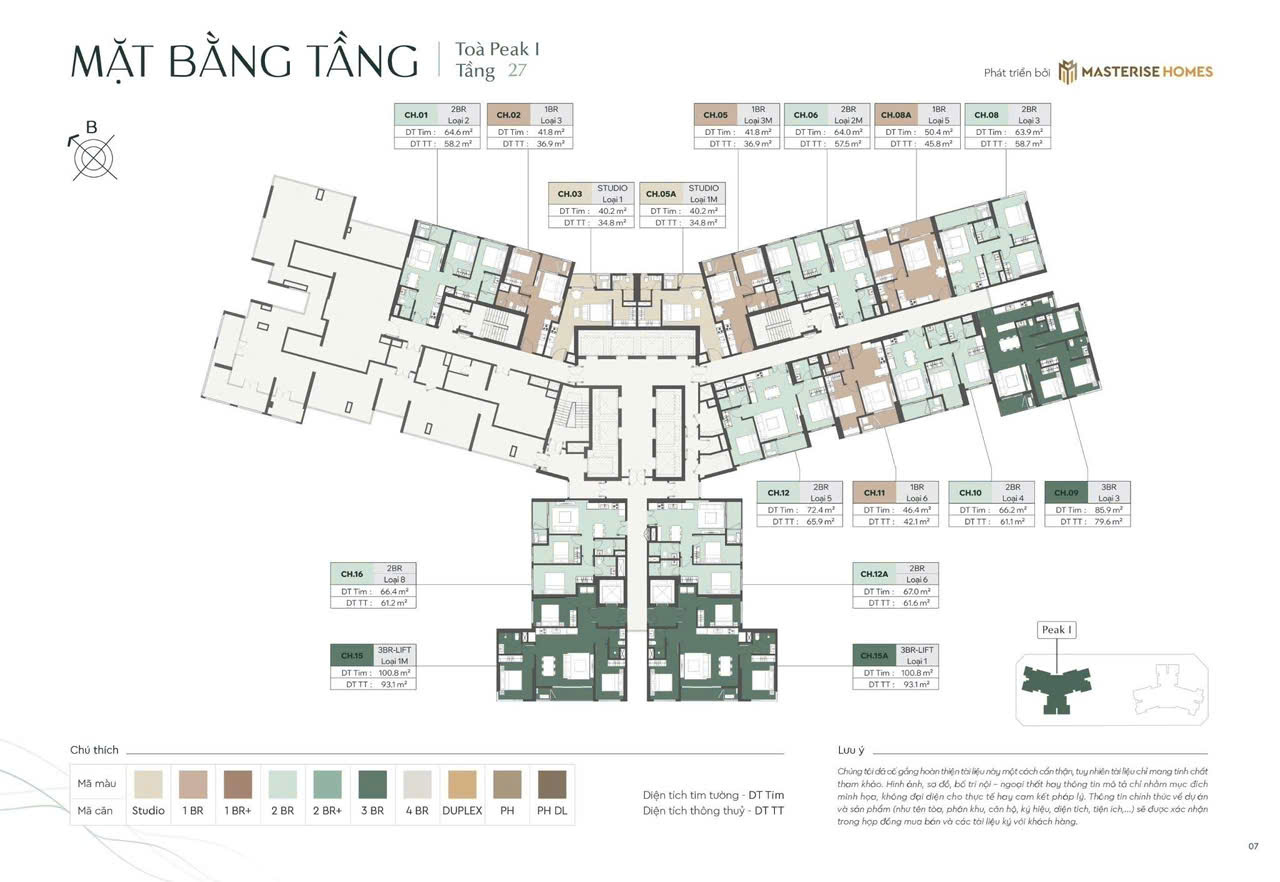 Layout căn hộ 2 phòng ngủ Masteri Peninsula view sông