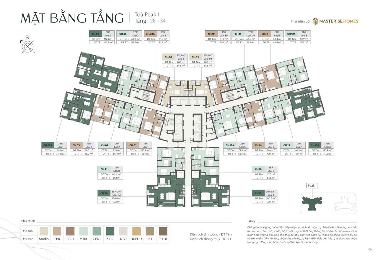 Layout căn hộ 3 phòng ngủ Masteri Peninsula căn góc
